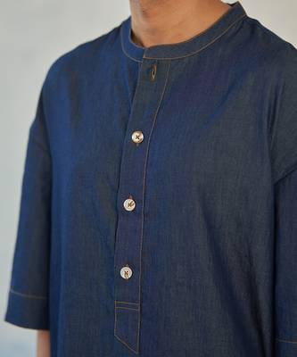 Blue cotton denim denim fusion long kurta 3