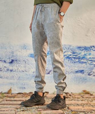 Blue textured cotton denim fusion long kurta with jogger 4