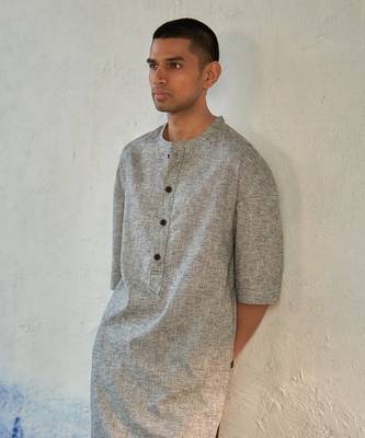 Grey textured cotton pebbled street kurta with jogger 3