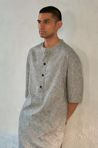 Grey textured cotton pebbled street kurta with jogger