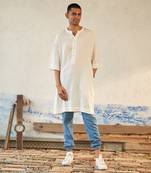 White textured cotton crushed ice kurta