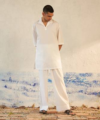 White cotton fountain white kurta set 1