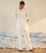White cotton fountain white kurta set