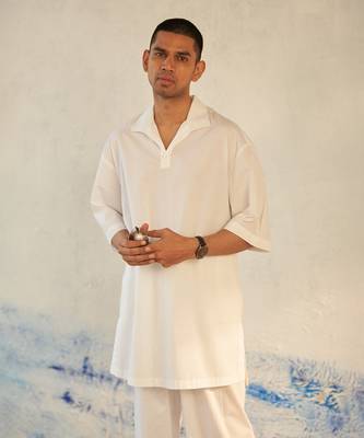 White cotton fountain white kurta set 3