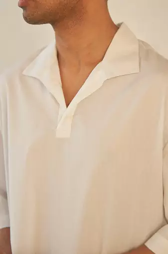 White cotton fountain white kurta set