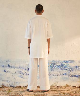 White cotton fountain white kurta set 5