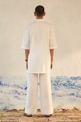 White cotton fountain white kurta set
