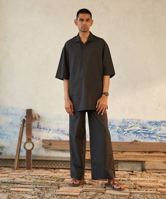 Black cotton turn black kurta set 1