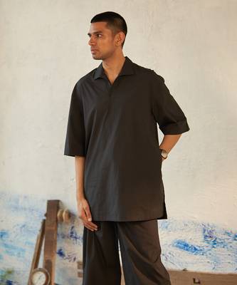 Black cotton turn black kurta set 2