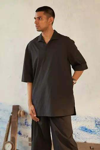 Black cotton turn black kurta set