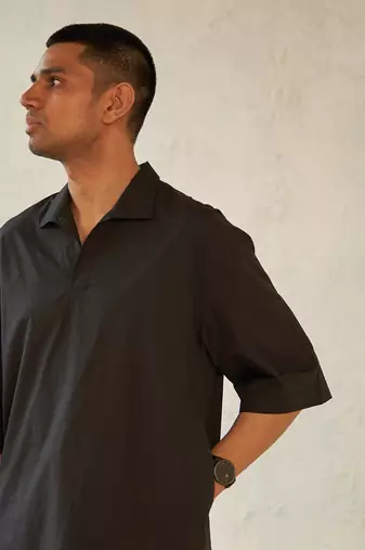 Black cotton turn black kurta set