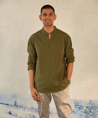 Olive cotton military kurta shirt 1
