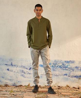 Olive cotton military kurta shirt 2