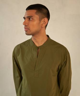 Olive cotton military kurta shirt 3