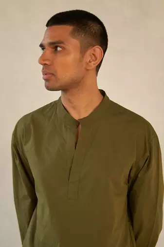Olive cotton military kurta shirt