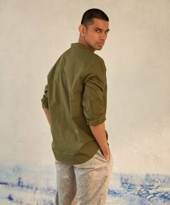 Olive cotton military kurta shirt 4