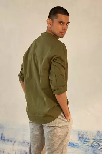 Olive cotton military kurta shirt