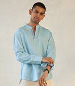 Sky blue textured cotton beachside short kurta
