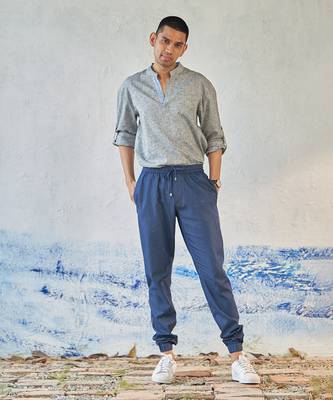 Grey textured cotton xplor kurta shirt 1