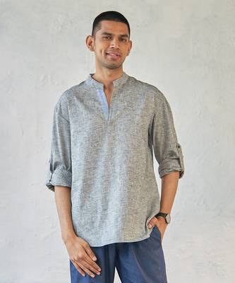 Grey textured cotton xplor kurta shirt 2
