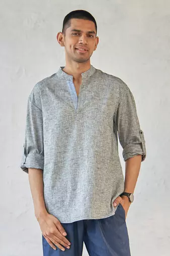 Grey textured cotton xplor kurta shirt
