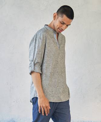 Grey textured cotton xplor kurta shirt 3