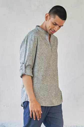 Grey textured cotton xplor kurta shirt
