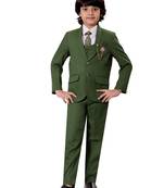 Boys cotton blend solid 5-piece coat suit set - dark green