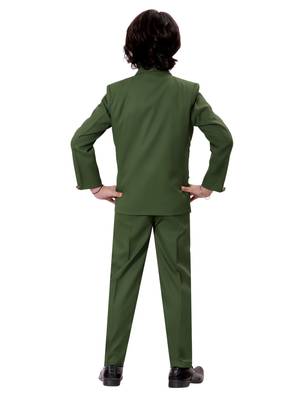 Boys cotton blend solid 5-piece coat suit set - dark green 2