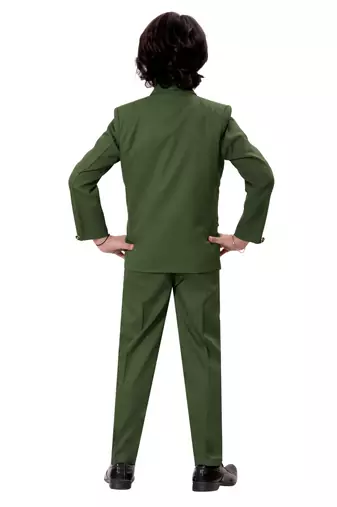 Boys cotton blend solid 5-piece coat suit set - dark green