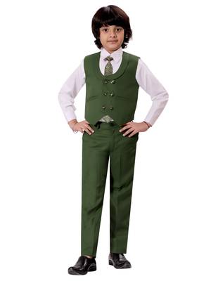 Boys cotton blend solid 5-piece coat suit set - dark green 4