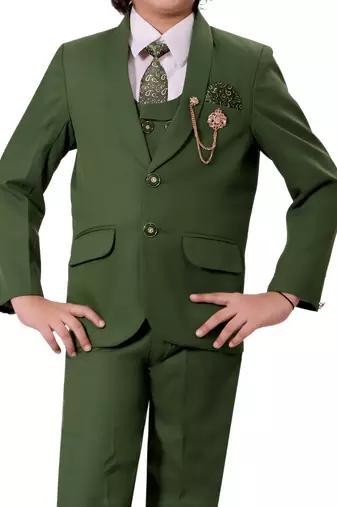 Boys cotton blend solid 5-piece coat suit set - dark green