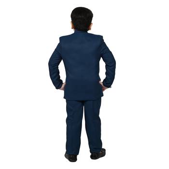 Boys cotton blend solid 5-piece coat suit set - marine blue 2