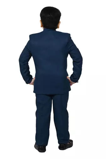 Boys cotton blend solid 5-piece coat suit set - marine blue