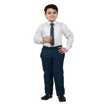 Boys cotton blend solid 5-piece coat suit set - marine blue 3