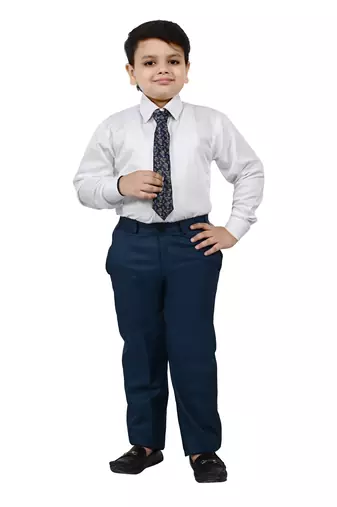 Boys cotton blend solid 5-piece coat suit set - marine blue