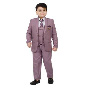 Boys cotton blend solid 5-piece coat suit set - onion 1