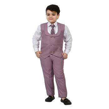 Boys cotton blend solid 5-piece coat suit set - onion 4