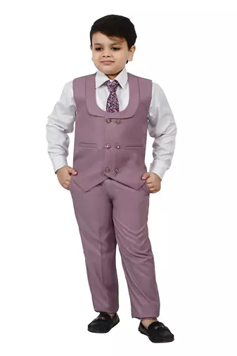 Boys cotton blend solid 5-piece coat suit set - onion