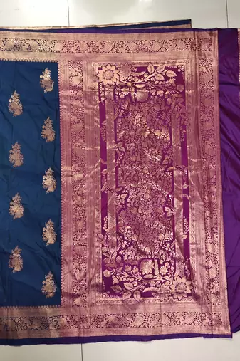 Blue Ethnic tussar silk blend Zari Woven Saree