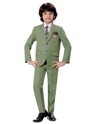 Boys cotton blend solid 5-piece coat suit set - pista green 1
