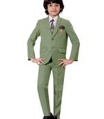 Boys cotton blend solid 5-piece coat suit set - pista green