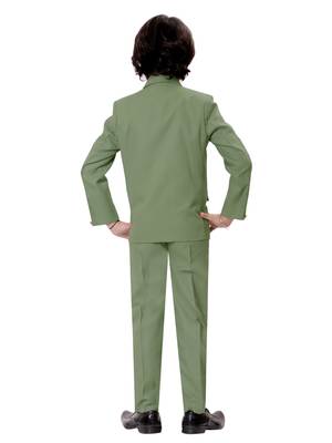 Boys cotton blend solid 5-piece coat suit set - pista green 2