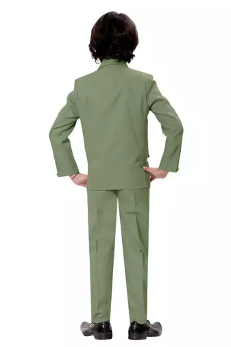 Boys cotton blend solid 5-piece coat suit set - pista green