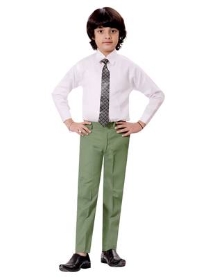 Boys cotton blend solid 5-piece coat suit set - pista green 3