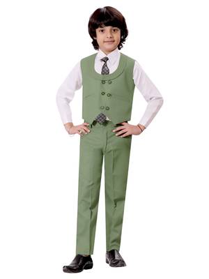 Boys cotton blend solid 5-piece coat suit set - pista green 4