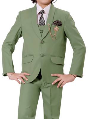 Boys cotton blend solid 5-piece coat suit set - pista green 5