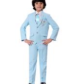 Boys cotton blend solid 5-piece coat suit set - sky blue