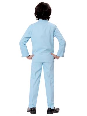 Boys cotton blend solid 5-piece coat suit set - sky blue 2