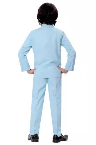 Boys cotton blend solid 5-piece coat suit set - sky blue